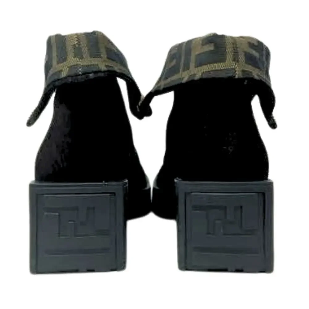 Fendi Boots FF Logo Chunky Platform Zucca Brown Monogram Ankle‎ Chelsea Shoes 7